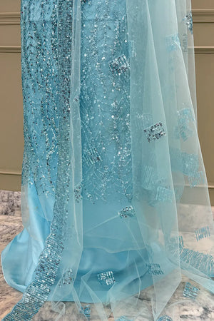 Firozi Sequence Embroidery Net Salwar Suit