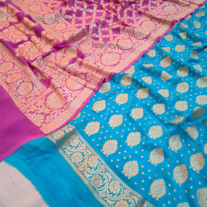 Firozi and Magenta Golden Zari Banarasi Georgette Silk Salwar Suit