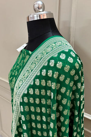 Green Pure Georgette Silk Banarasi Suit