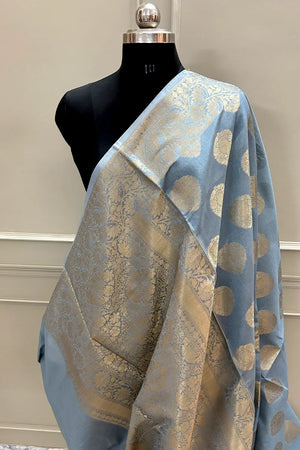 Grey Golden Zari Chanderi Silk Banarasi Saree