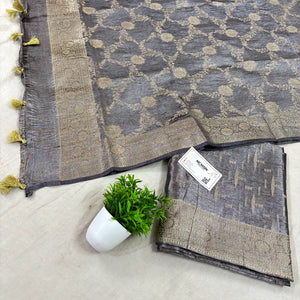 Grey Golden Zari Tissue Silk Banarasi Suit