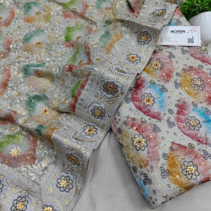 Grey Handbrush Stone Work Kimkhab Silk Banarasi Gharara