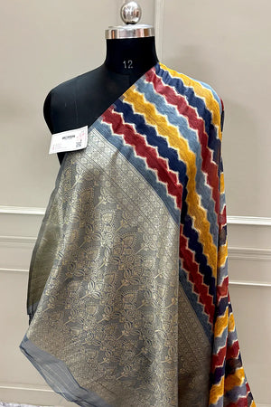 Grey Resham Zari Chanderi Silk Banarasi Saree