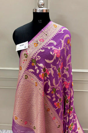 Lavender Golden Zari Georgette Silk Banarasi Saree