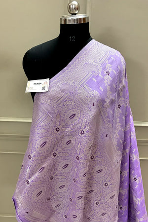Lavender Golden Zari Satin Silk Banarasi Saree