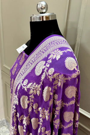 Lavender Pure Georgette Silk Banarasi Suit