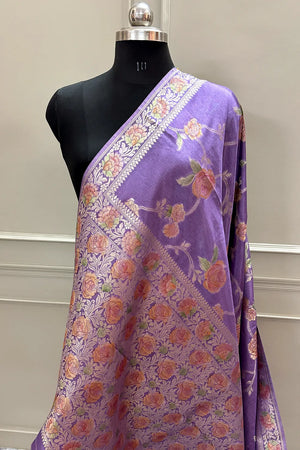 Lavender Rosy Jaal Georgette Silk Banarasi Saree