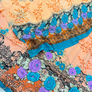 Light Orange and Firozi Printed Cotton Silk Salwar Suit