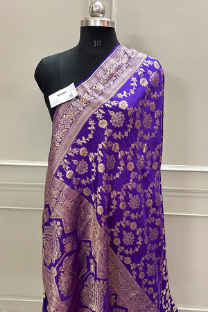 Magenta Golden Zari Georgette Silk Banarasi Saree