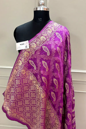 Magenta Golden Zari Georgette Silk Banarasi Saree