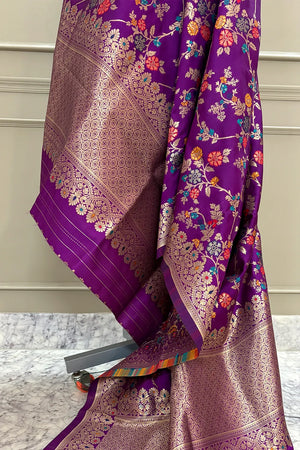 Magenta Golden Zari Katan Silk Banarasi Dupatta