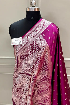 Magenta Golden Zari Katan Silk Banarasi Saree