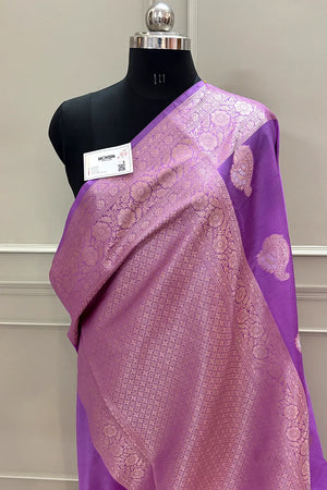 Magenta Golden Zari Organza Silk Banarasi Saree