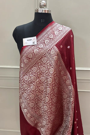 Maroon Golden Zari Dupion Silk Banarasi Saree