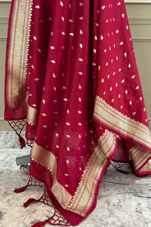 Maroon Golden Zari Katan Silk Banarasi Dupatta