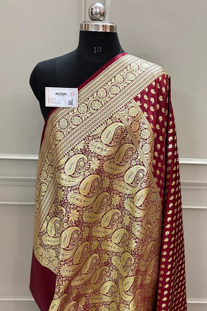 Maroon Golden Zari Katan Silk Banarasi Saree