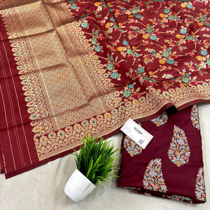 Maroon Golden Zari Katan Silk Banarasi Suit
