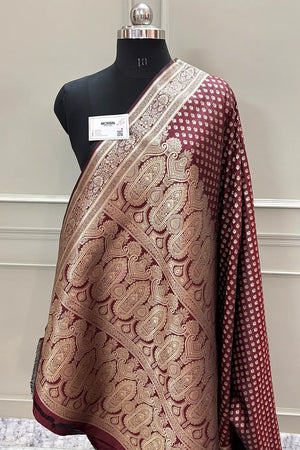 Maroon Golden Zari Satin Silk Banarasi Saree