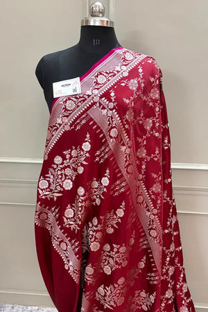 Maroon Jhanjaal Katan Silk Banarasi Saree