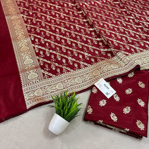 Maroon Madiyan Buti Satin Silk Banarasi Suit