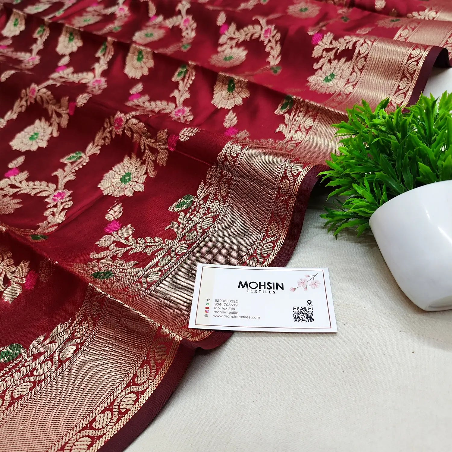 Maroon Meenakari Satin Silk Banarasi Dupatta