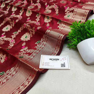 Maroon Meenakari Satin Silk Banarasi Dupatta