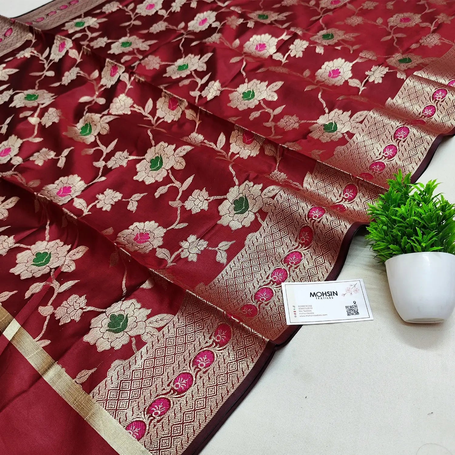 Maroon Meenakari Satin Silk Banarasi Dupatta