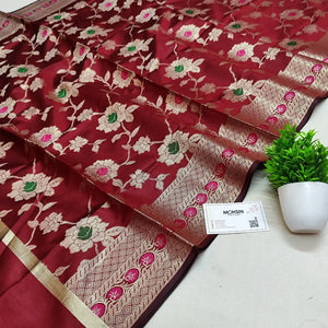 Maroon Meenakari Satin Silk Banarasi Dupatta