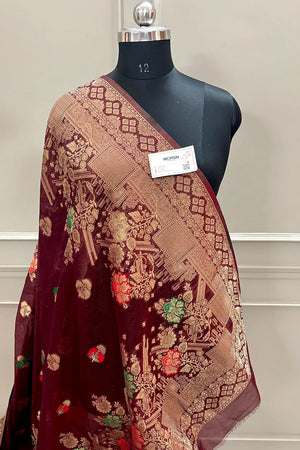 Maroon Resham Zari Banarasi Silk Saree