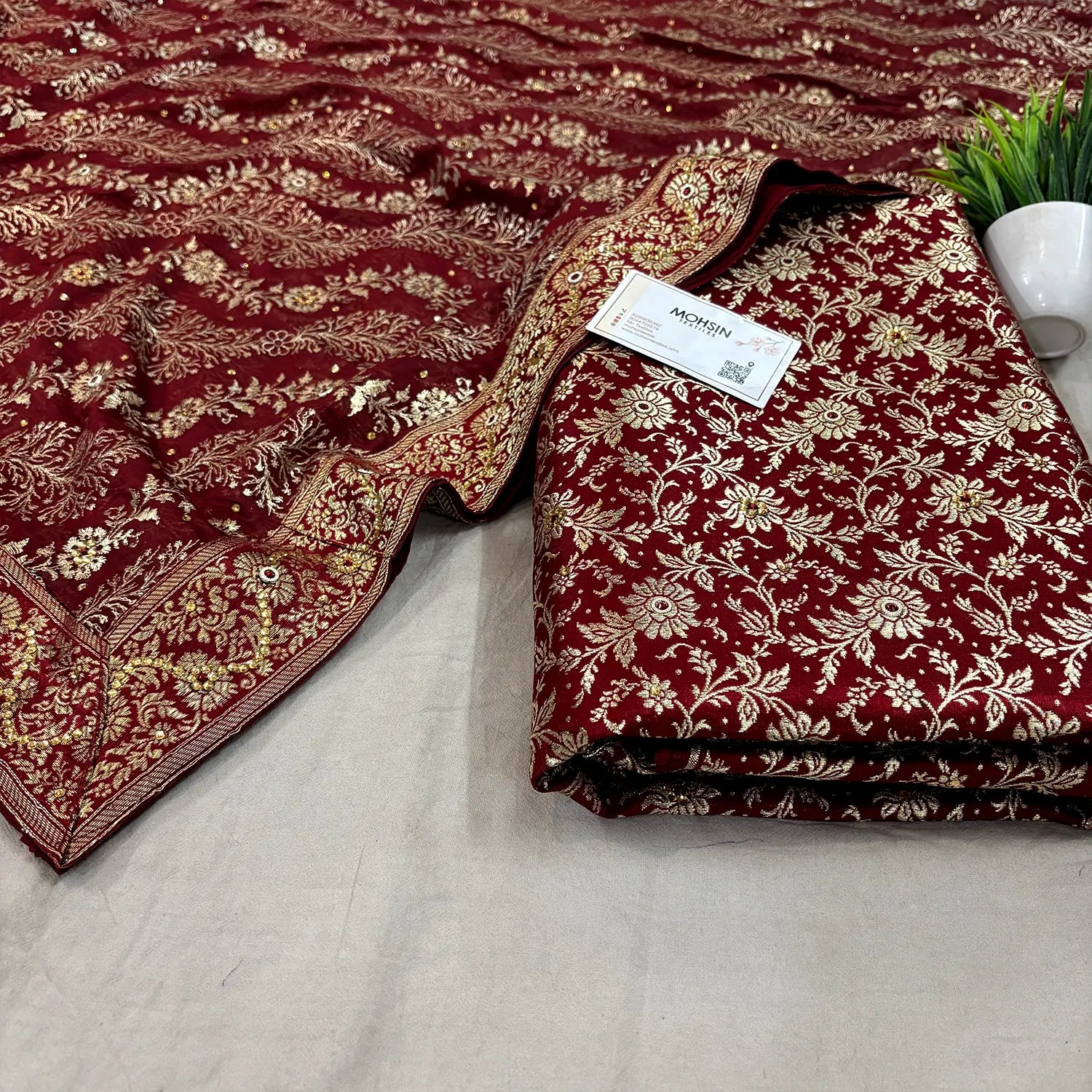 Maroon Stone Work Kimkhab Silk Banarasi Gharara