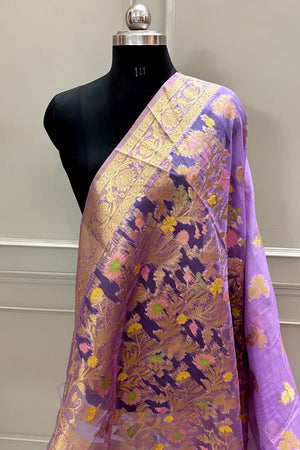 Mauve Golden Zari Dupion Silk Banarasi Saree