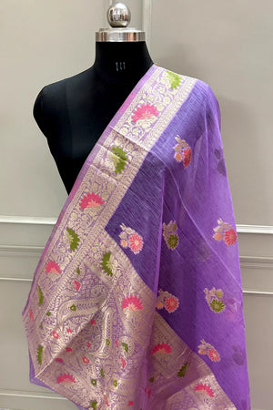 Mauve Golden Zari Dupion Silk Banarasi Saree