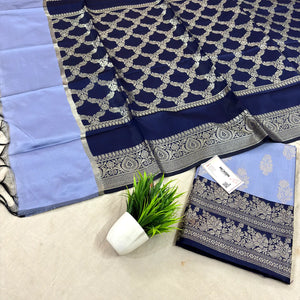 Mauve and Navy Blue Phooldaan Buti Satin Silk Banarasi Suit