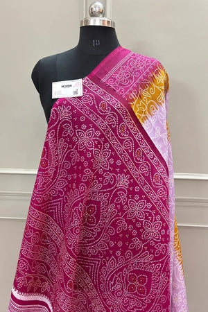 Mauve and Pink Printed Silky Banarasi Saree