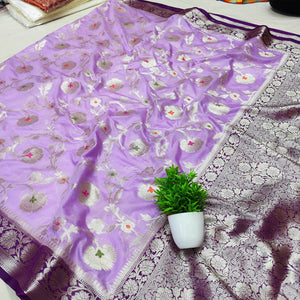 Mauve and Purple Golden Zari Georgette Silk Banarasi Saree