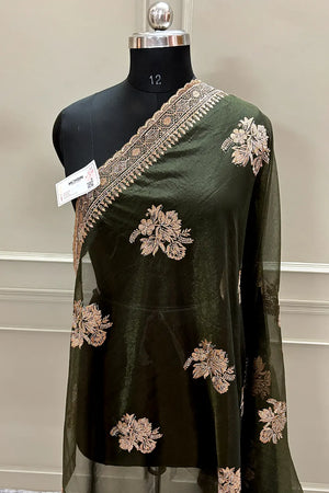 Mehendi Embordiery Siroski Work Silk Saree