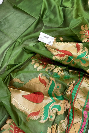 Mehendi Golden Zari Banarasi Silk Saree