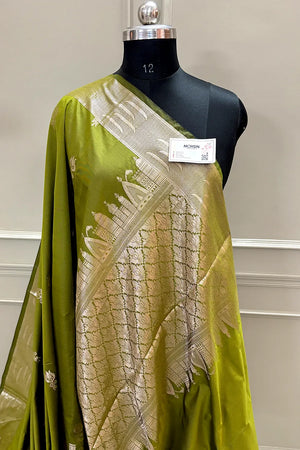 Mehendi Kalyug Satin Silk Banarasi Saree