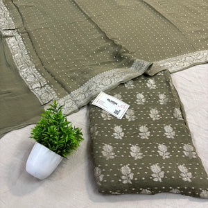 Mint Green Golden Zari Pure Georgette Silk Banarasi Suit