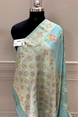 Mint Green Shakahari Jaal Georgette Silk Banarasi Saree