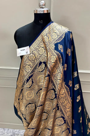 Navy Blue Golden Zari Katan Silk Banarasi Saree