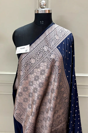 Navy Blue Golden Zari Katan Silk Banarasi Saree