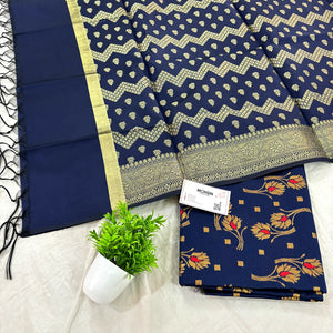 Navy Blue Golden Zari Satin Silk Banarasi Suit