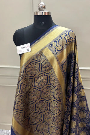 Navy Blue Resham Zari Silky Banarasi Saree