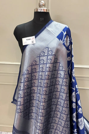 Navy Blue Resham Zari Silky Banarasi Saree