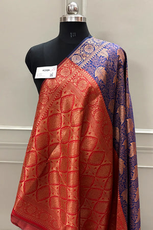 Navy Blue and Maroon Resham Zari Silky Banarasi Saree