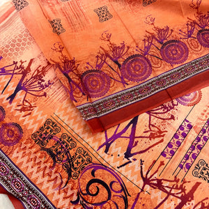 Orange Printed Cotton Silk Salwar Suit