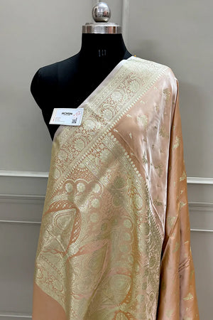 Peach Golden Zari Katan Silk Banarasi Saree