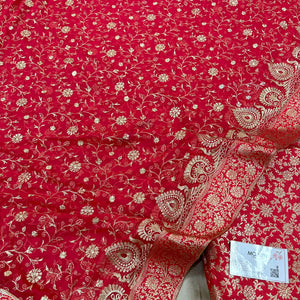 Peach Golden Zari Kimkhab Silk Banarasi Gharara