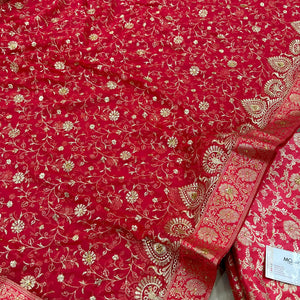 Peach Stone Work Kimkhab Silk Banarasi Gharara